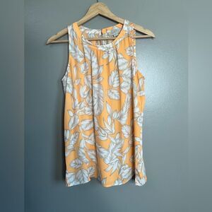 Loft outlet semi sheer tropical print blouse sleeveless small office travel